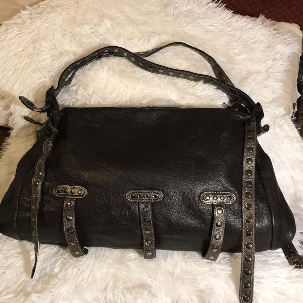 BE & D black leather satchel